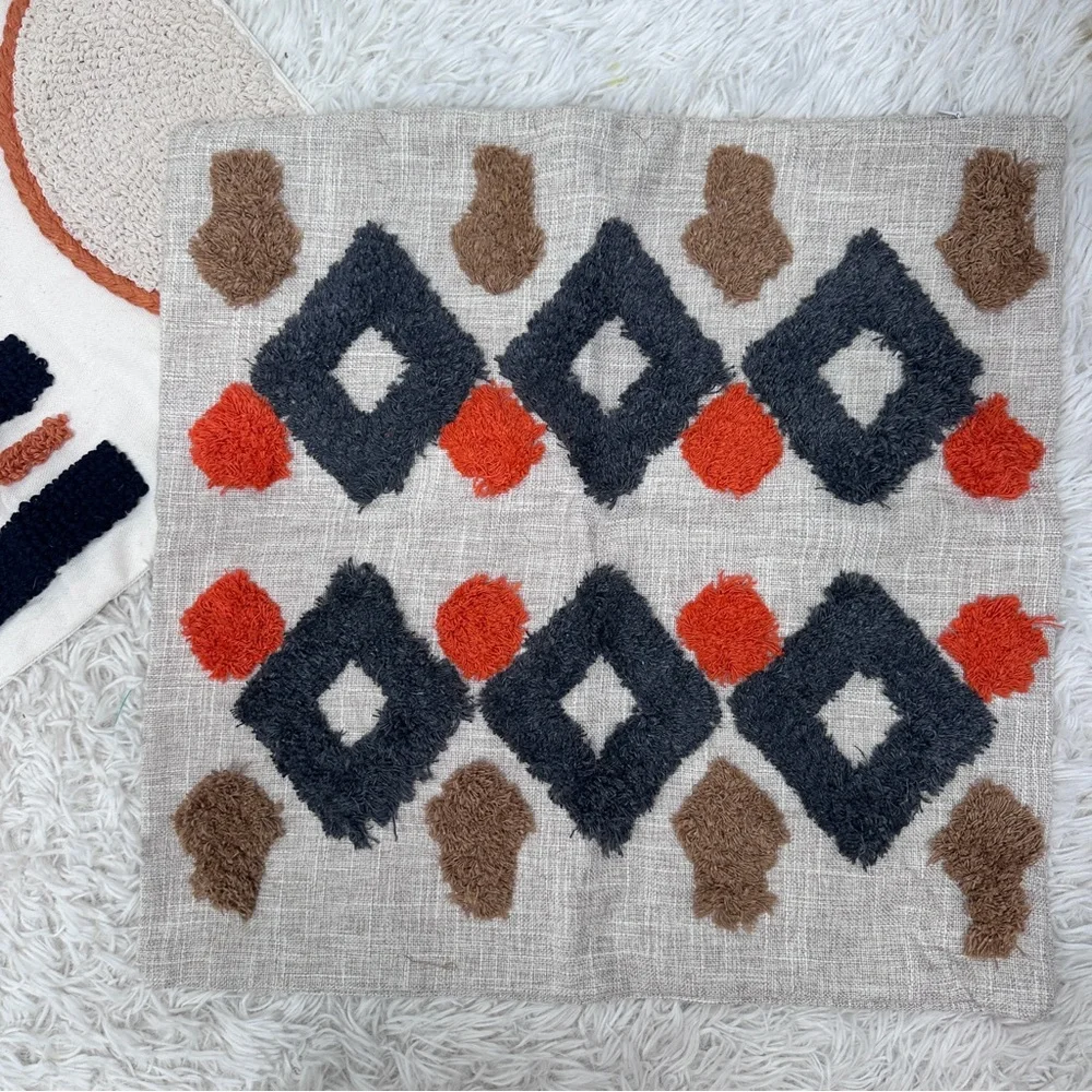 Set of Three Bohemian Throw Pillow Covers Brown Orange New Boho